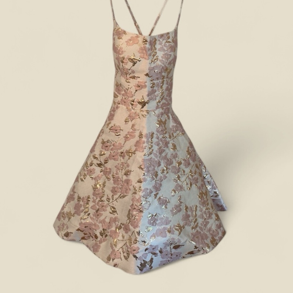 B Darlin Dress Metallic Size 3/4 Pink Floral with Pockets. Chucks not included